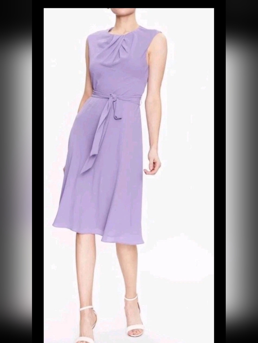 Lauren Ralph Lauren Navy Midi Dress Size 12 Women Belted Sleeveless NWT $145